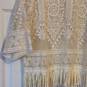 lacework Knit White Top with Fringes